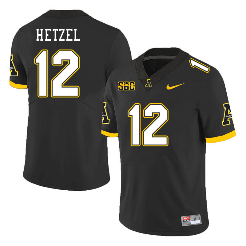 Men #12 Michael Hetzel Appalachian State Mountaineers College Football Jerseys Stitched Sale-Black